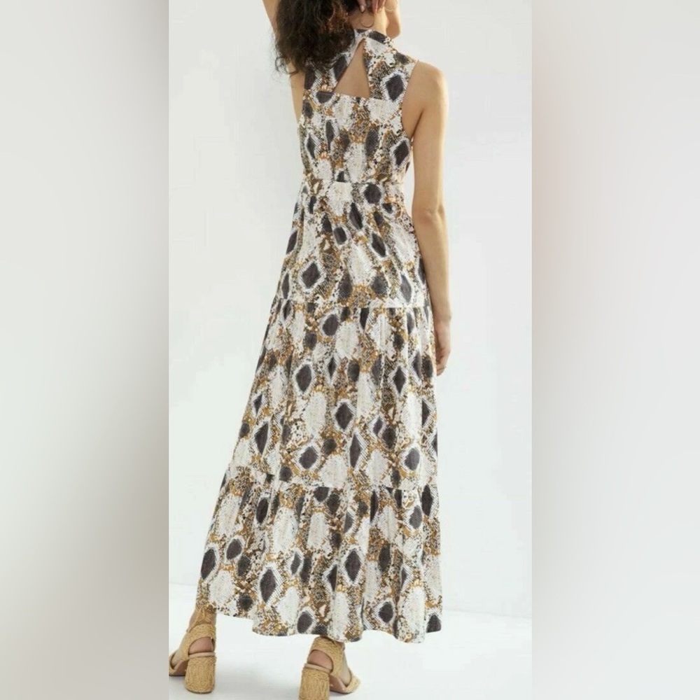 Anthropologie Brown and Cream Patterned Maxi Dress